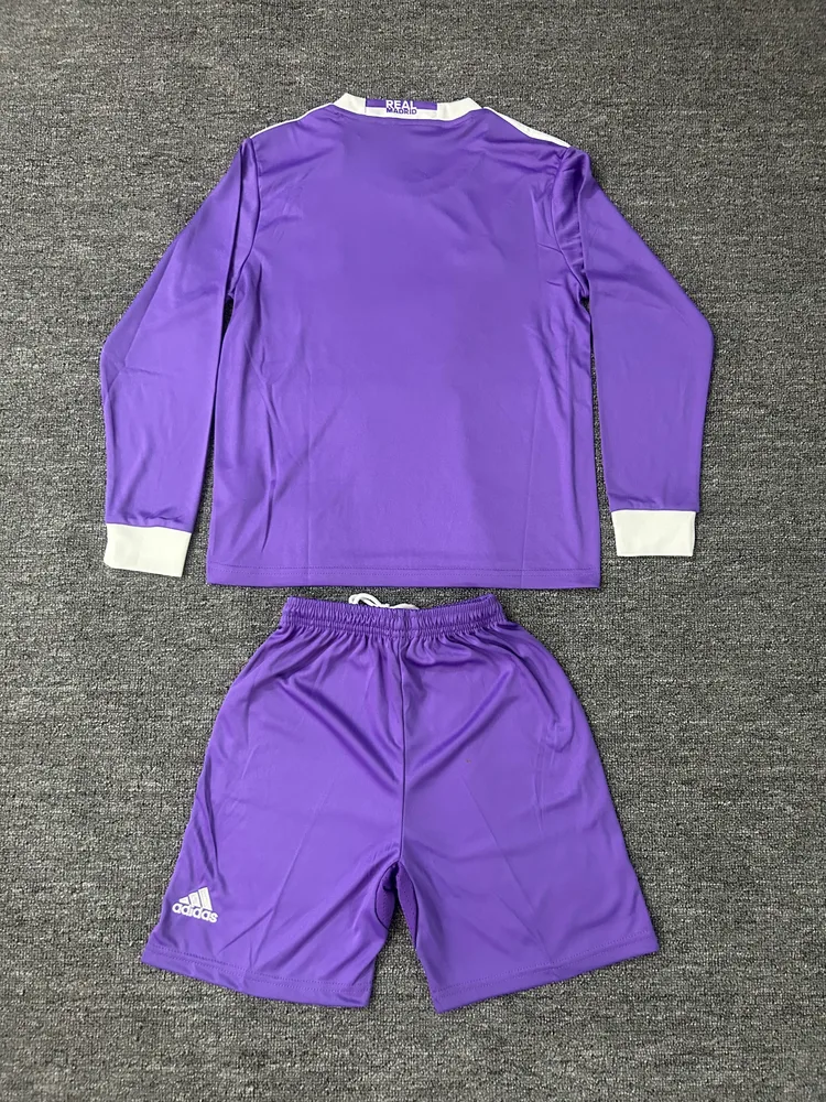 Camiseta de Fútbol Visitante Retro de Manga Larga de Real Madrid 2016/2017 Calidad Tailandesa Talla Infantil
