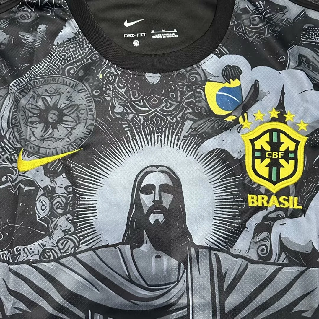 2024 Brazil Special Edition Jesus Black Gray Soccer Jersey