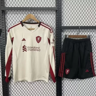 Camiseta de fútbol Visitante Manga Larga Liverpool 2025/2026 Calidad Thai Talla Infantil