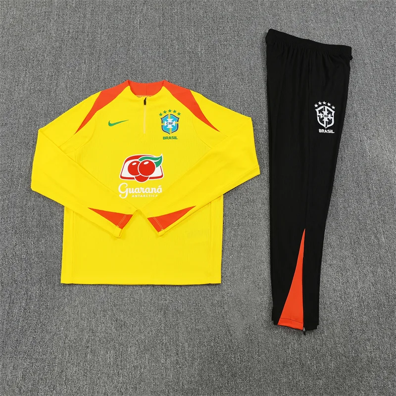 2026 Brasil Traje de Entrenamiento Amarillo de Media Cremallera Camiseta de Fútbol AAA Grado Fan