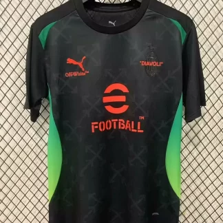 2025/2026 Camiseta de Fútbol Negra de Prepartido Uniformes del AC Milan Calidad Tailandesa