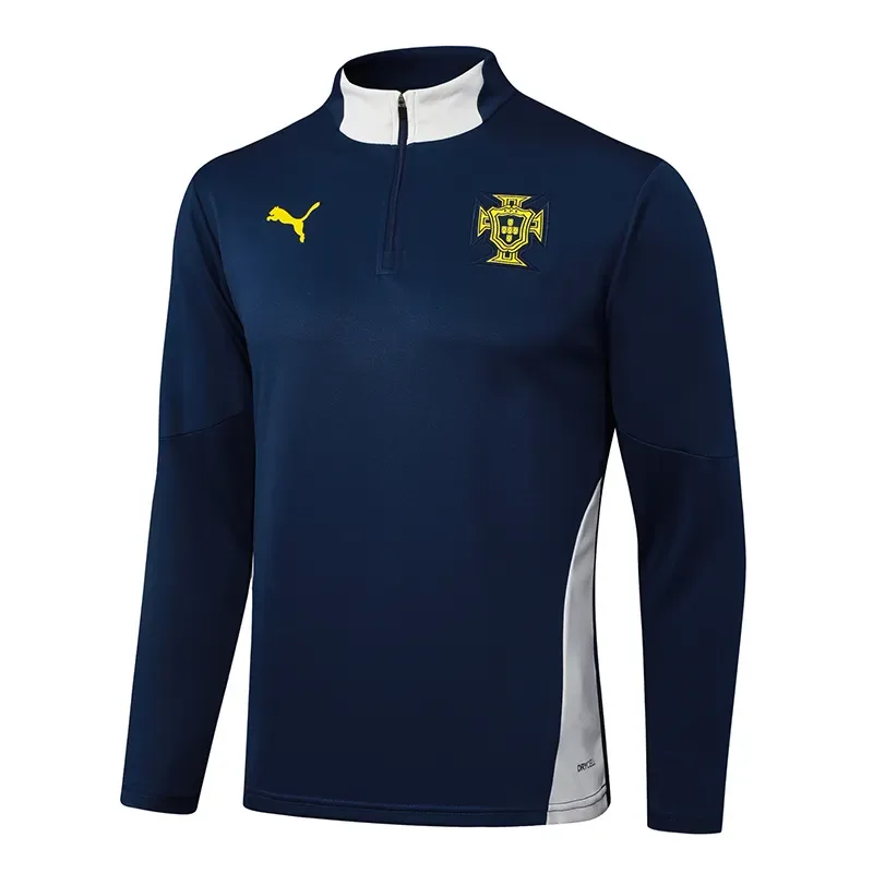 2025-2026 Conjunto de Entrenamiento Semiabierto de Portugal Azul Real Camiseta de Fútbol