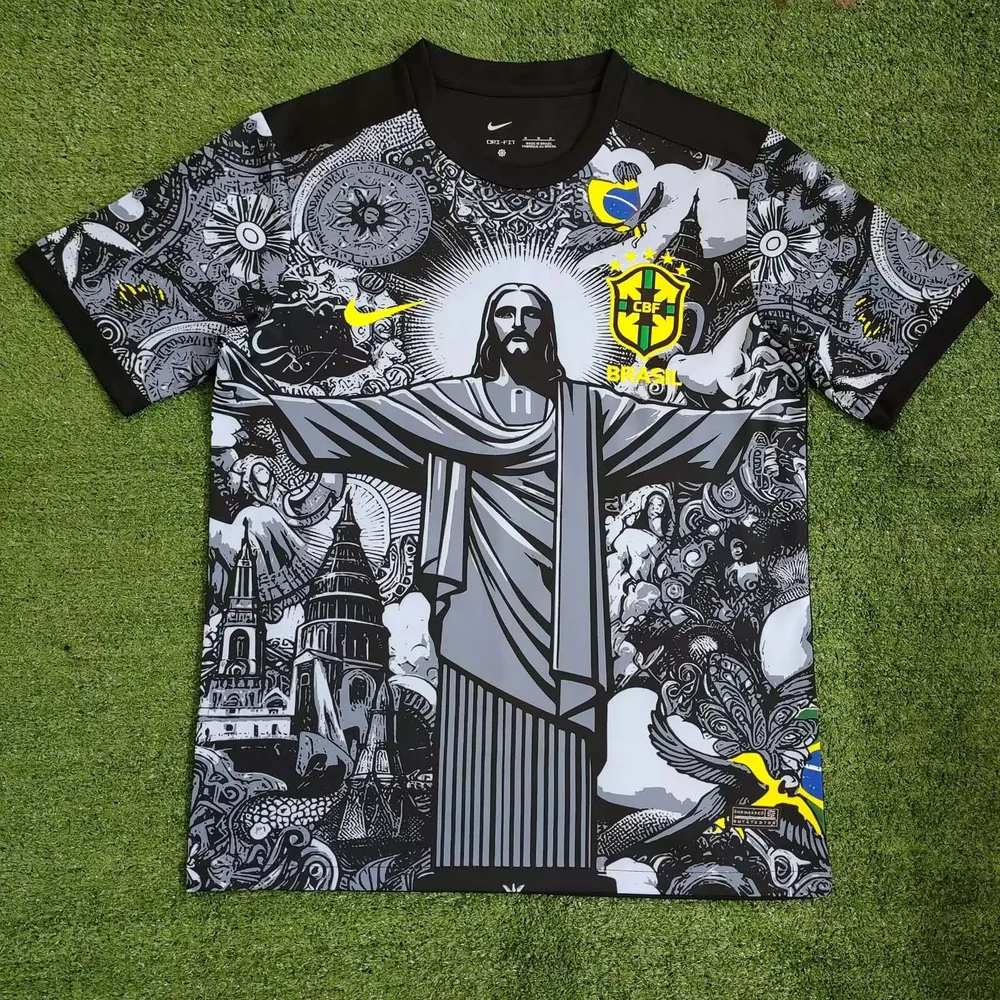 2024-2025 Brasil Edición Especial Jesús Negra Gris Camiseta