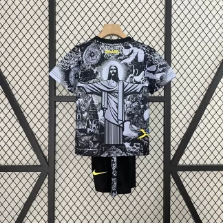2024 Brazil Special Edition Jesus Black Gray Soccer Jersey Kids Size