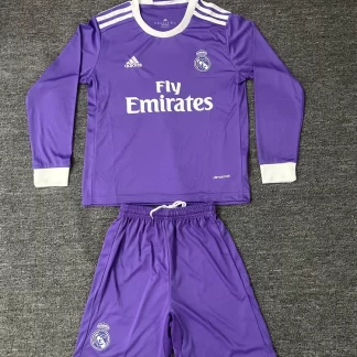 Camiseta de Fútbol Visitante Retro de Manga Larga de Real Madrid 2016/2017 Calidad Tailandesa Talla Infantil