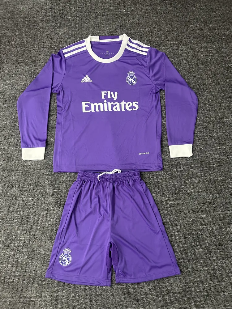 Camiseta de Fútbol Visitante Retro de Manga Larga de Real Madrid 2016/2017 Calidad Tailandesa Talla Infantil