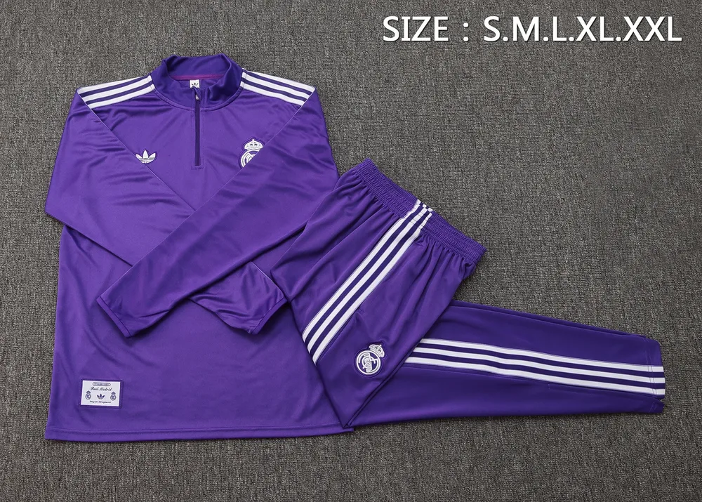 Chándal de entrenamiento con media cremallera Edición Retro morado de Real Madrid 2025/2026 Camiseta de fútbol Calidad Thai Set