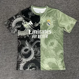 Camiseta de Fútbol Real Madrid 2025/2026 Patrón Dragón Verde Ejército y Negro Calidad Tailandesa