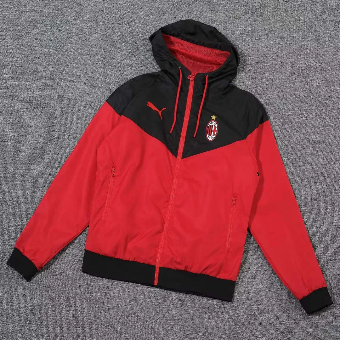 Cortavientos 2023 AC Milan Rojo Camiseta de Fútbol Calidad Tailandesa Talla Infantil