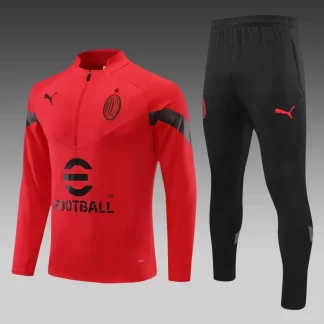 Set Chándal Entrenamiento Media Cremallera AC Milan 2022/2023 Rojo Camiseta Fútbol Calidad Tailandesa
