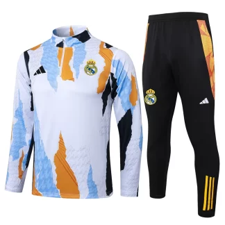 Chándal de entrenamiento con media cremallera estampado inkjet azul, blanco y amarillo de Real Madrid 2025/2026 Camiseta de fútbol Calidad Thai Set
