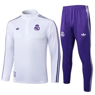 Chándal de entrenamiento con media cremallera Retro blanco de Real Madrid 2025-2026 Camiseta de fútbol Calidad Thai Set 02