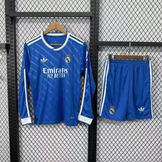 Camiseta de fútbol Tercera Equipación Visitante Manga Larga Real Madrid 2025/2026 Calidad Thai Talla Infantil