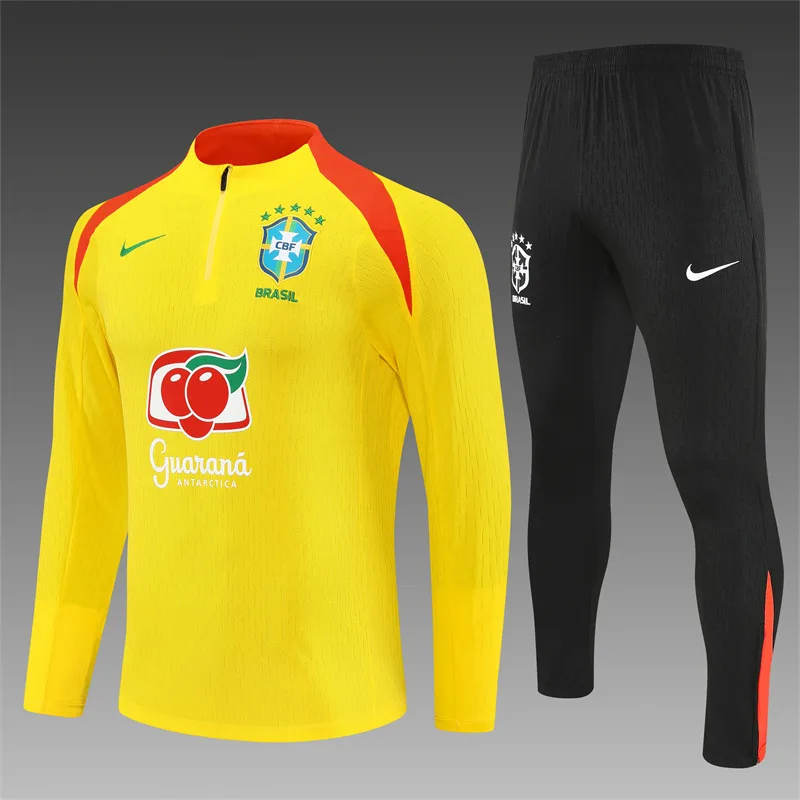 2026 Brasil Traje de Entrenamiento Amarillo de Media Cremallera Camiseta de Fútbol AAA Grado Fan
