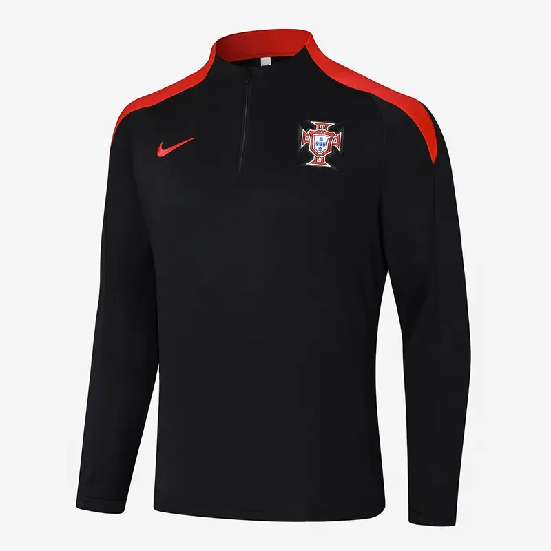 Conjunto de Entrenamiento de Media Cremallera Negro Portugal 2024-2025
