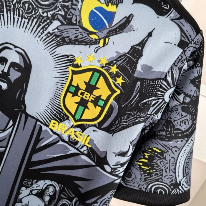 2024 Brazil Special Edition Jesus Black Gray Soccer Jersey
