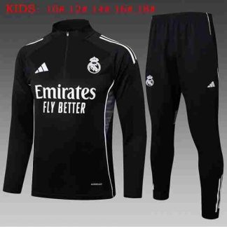 Sudadera Entrenamiento Niños Real Madrid 2025 2026 Negro Blanco