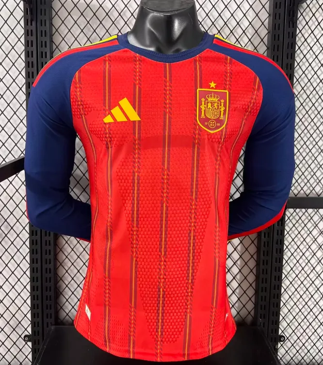 2026 Manga Larga Versión Jugador España Primera Equipación Local Camiseta Fútbol Calidad Tailandesa