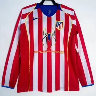 2004/2005 Retro Manga Larga Atletico Madrid Camiseta de Local Fútbol Calidad Tailandesa