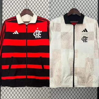 2024-2025 Chaqueta Cortavientos Reversible Casual Flamengo (Blanco-Rojo) Camiseta de Fútbol Calidad Tailandesa