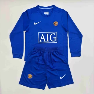 2008/2009 Retro Manga Larga Manchester United Tercera Camiseta Visitante Calidad Tailandesa Talla Infantil