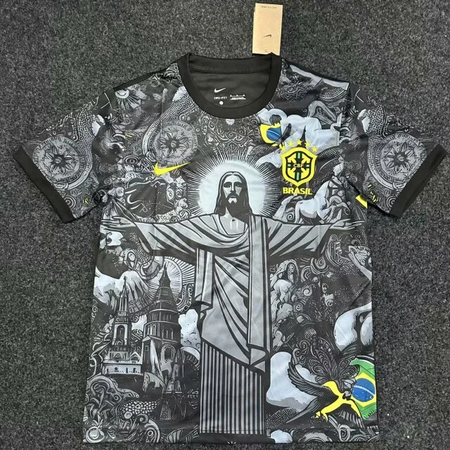 2024 Brazil Special Edition Jesus Black Gray Soccer Jersey