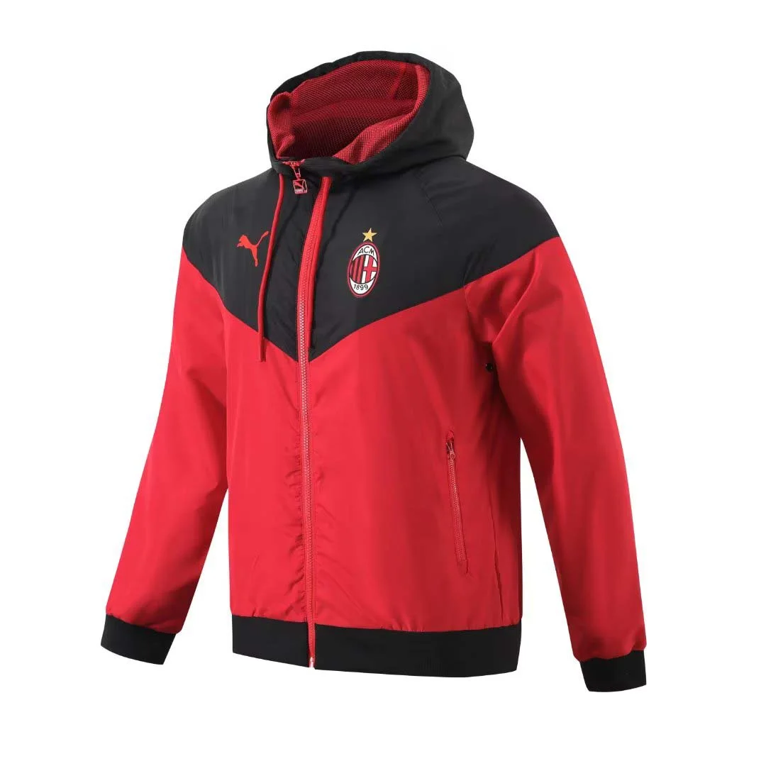 Cortavientos 2023 AC Milan Rojo Camiseta de Fútbol Calidad Tailandesa Talla Infantil