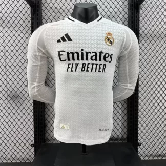 2024/2025 Versión Jugador Real Madrid Local Manga Larga Camiseta Calidad Tailandesa