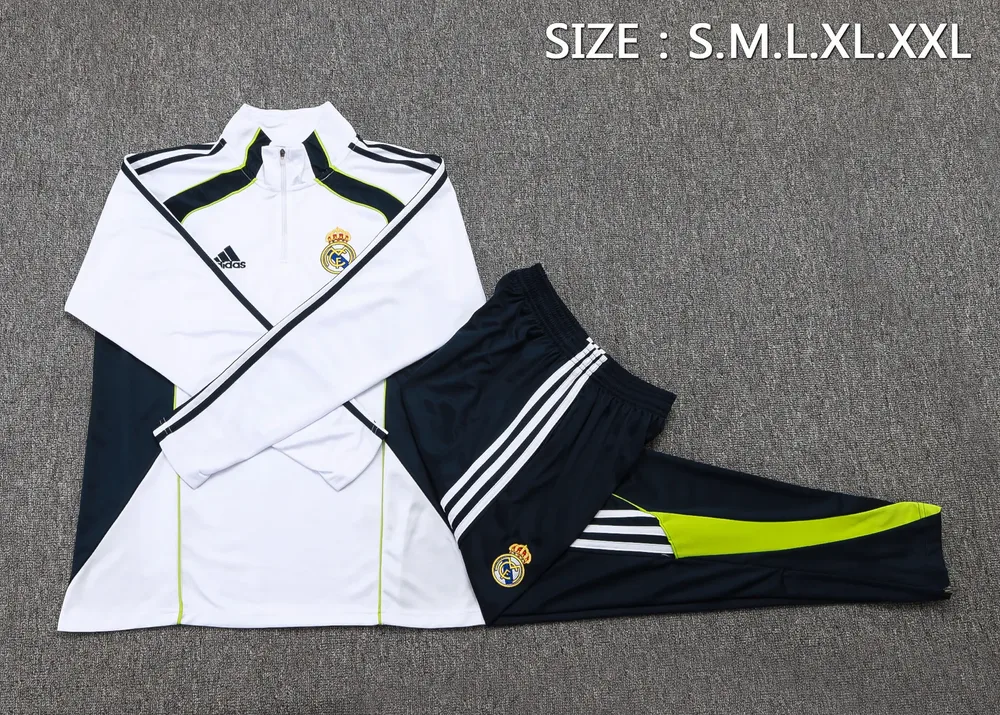 Chándal de entrenamiento con media cremallera Retro blanco de Real Madrid 2025-2026 Camiseta de fútbol Calidad Thai Set 01
