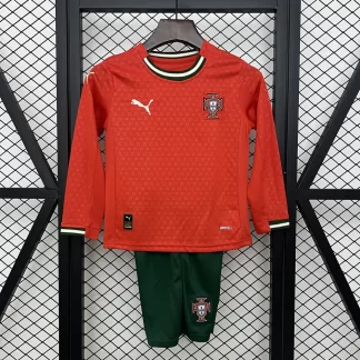 2025 Portugal Camiseta Local Manga Larga AAA Grado Fan Talla Infantil