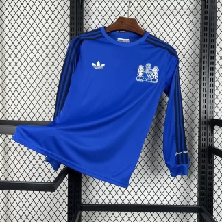 Camiseta de fútbol versión jugador manga larga azul edición conjunta 2024/2025 Manchester United Calidad Tailandesa