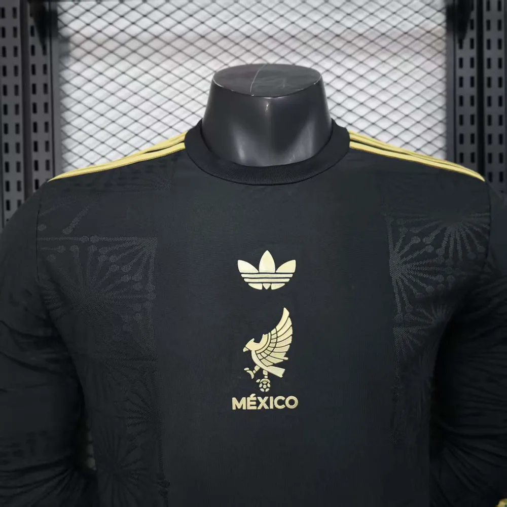 Camiseta de Fútbol Negra Edición Especial Nacional de México de Manga Larga Versión Jugador 2025 AAA calidad aficionado