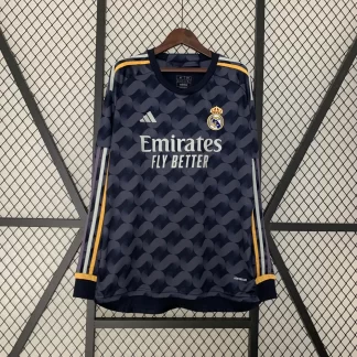 Camiseta de Fútbol Visitante de Manga Larga del Real Madrid 2023/2024 Calidad Tailandesa