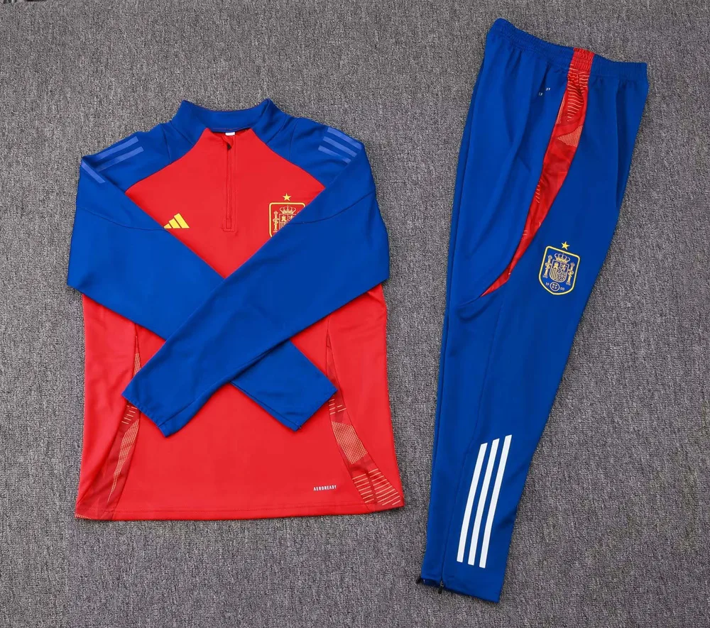 Conjunto de Camiseta de Fútbol 2024 España Entrenamiento Semi-Cuello Rojo AAA calidad fan