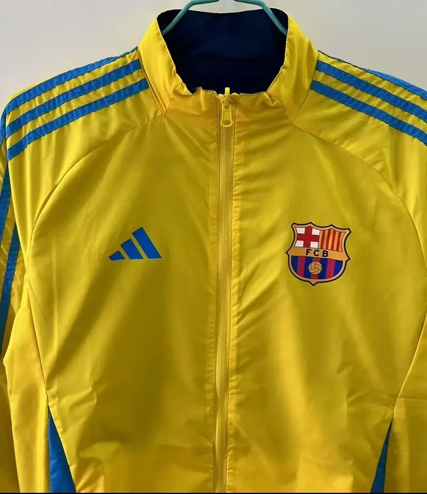 2025/2026 Barcelona Chaqueta Cortavientos Reversible amarilla y azul Camiseta de Fútbol Calidad Tailandesa