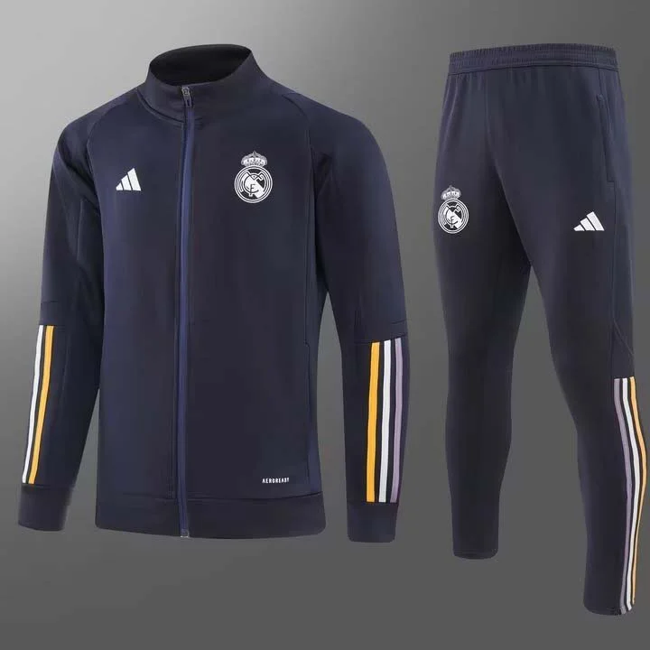 Camiseta de Fútbol Real Madrid Chaqueta Cremallera Larga Azul Marino 2023/2024 Set