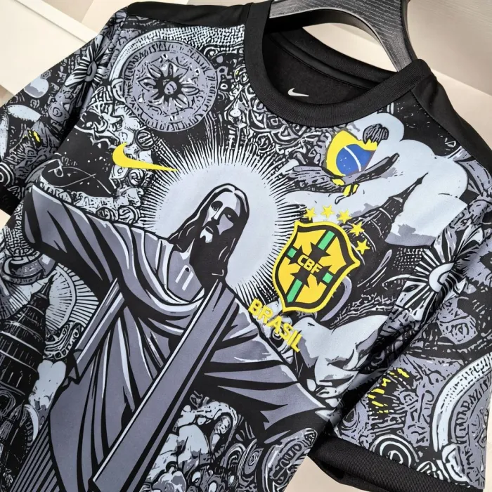 2024 Brazil Special Edition Jesus Black Gray Soccer Jersey
