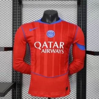 Camiseta de fútbol Tercera Equipación Visitante roja de Paris Saint-Germain Versión Jugador Manga Larga 2025/2026 Calidad Thai