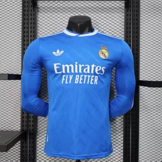2025/2026 Manga Larga Versión Jugador Camiseta de Fútbol Tercera Visitante del Real Madrid Calidad Tailandesa