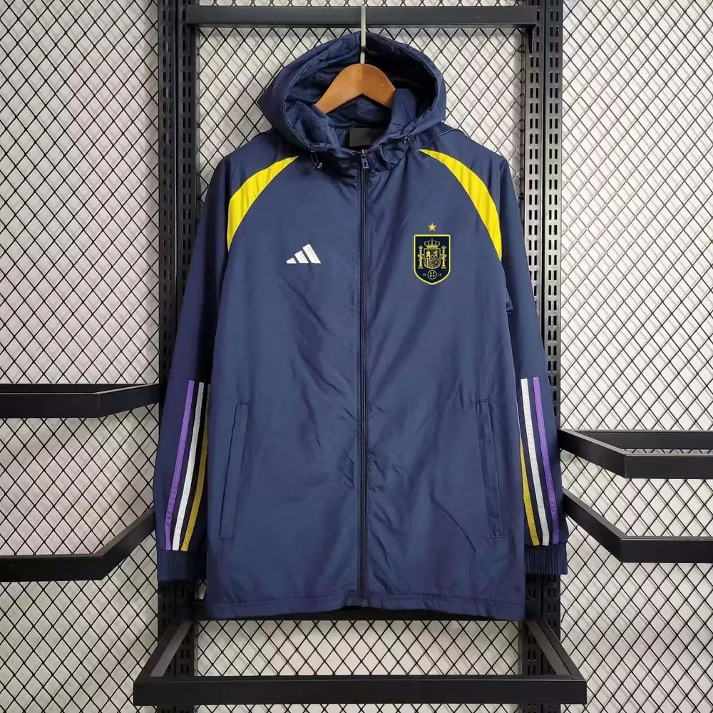 Camiseta de fútbol cortavientos azul marino de España 2023 AAA calidad fan