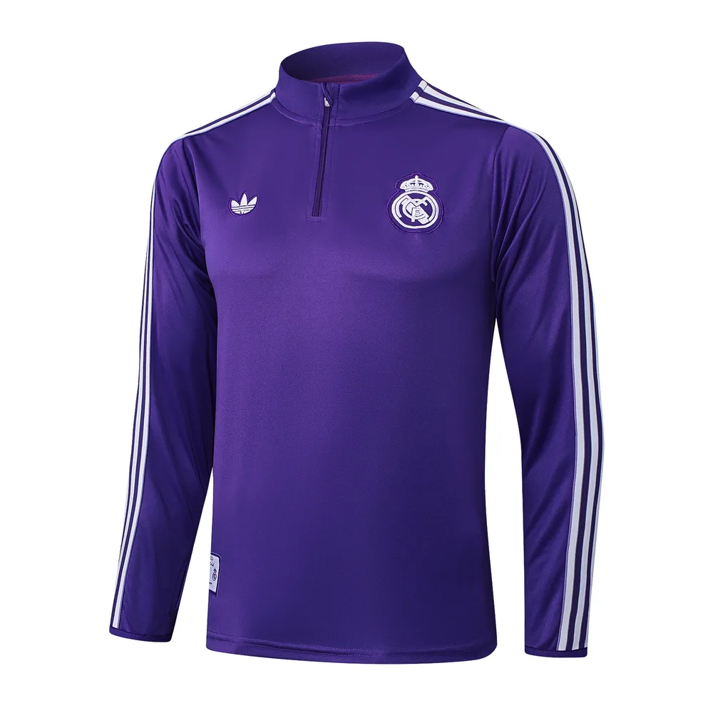 Chándal de entrenamiento con media cremallera Edición Retro morado de Real Madrid 2025/2026 Camiseta de fútbol Calidad Thai Set