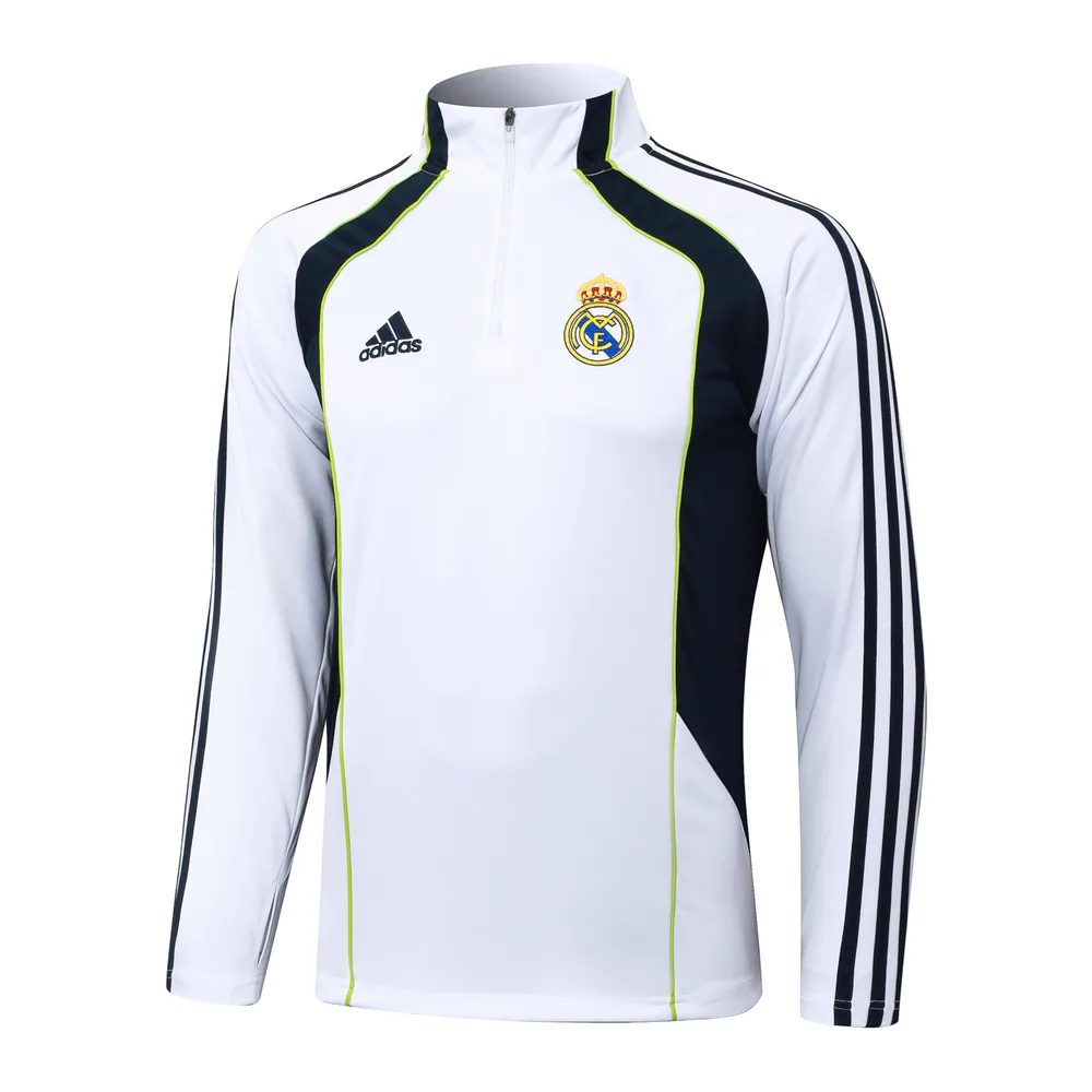 Chándal de entrenamiento con media cremallera Retro blanco de Real Madrid 2025-2026 Camiseta de fútbol Calidad Thai Set 01