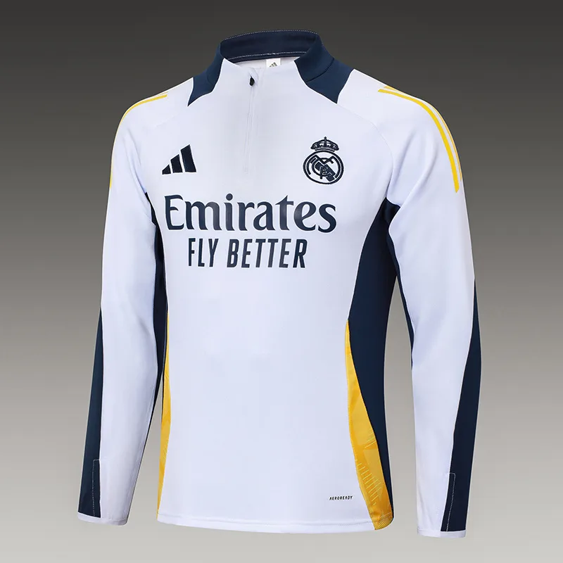 2024/2025 Real Madrid Chándal de Entrenamiento Semi-Ajustado Blanco Camiseta de Fútbol Calidad Tailandesa Set