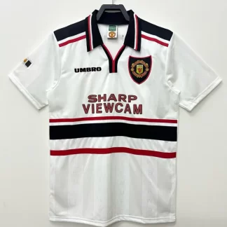 1998/1999 Retro Manchester United Equipación Visitante Blanca Camiseta de Fútbol Calidad Tailandesa