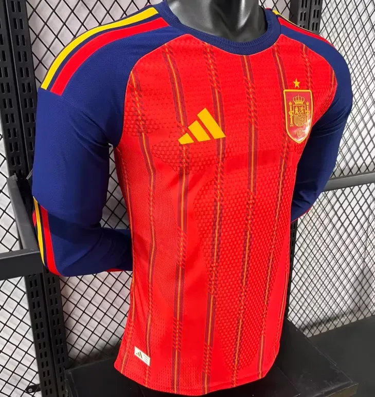 2026 Manga Larga Versión Jugador España Primera Equipación Local Camiseta Fútbol Calidad Tailandesa