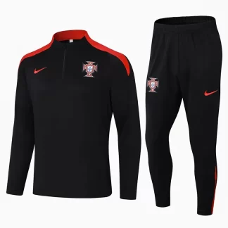 Conjunto de Entrenamiento de Media Cremallera Negro Portugal 2024-2025