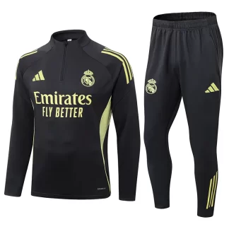2025-2026 Real Madrid Conjunto de Entrenamiento Media Cremallera Gris Oscuro Camiseta de Fútbol Calidad Tailandesa Set