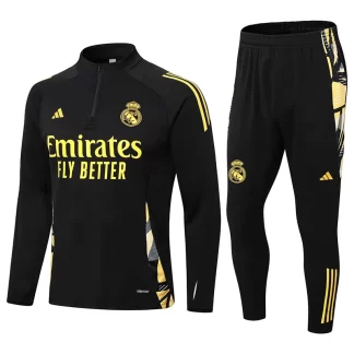Conjunto de Camiseta de Fútbol Real Madrid Semi-Pull Negro 2024/2025 Calidad Tailandesa