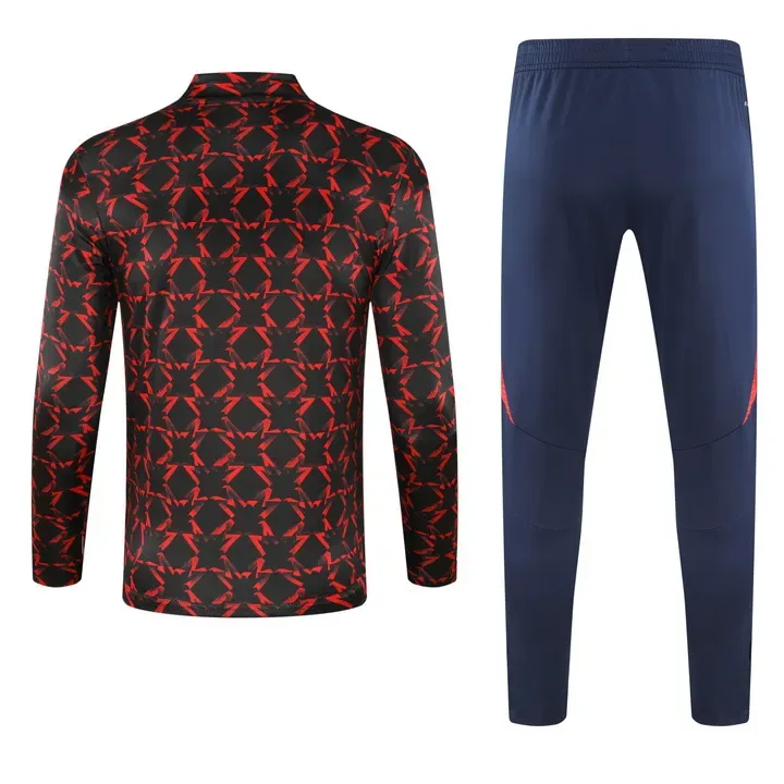 Chándal de Entrenamiento de Media Cremallera 2024/2025 del Manchester United Estampado Rojo y Negro Calidad Tailandesa
