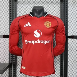 2025/2026 Camiseta de Fútbol Local del Manchester United Versión Jugador Manga Larga Calidad Tailandesa